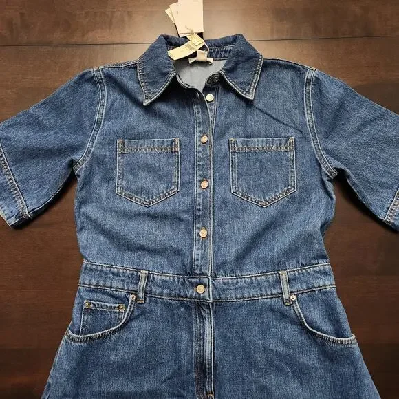 NWT ALIGNE Anthropologie Mateo Asymmetrical Denim Midi Shirt Dress Size 6 - Picture 4 of 7